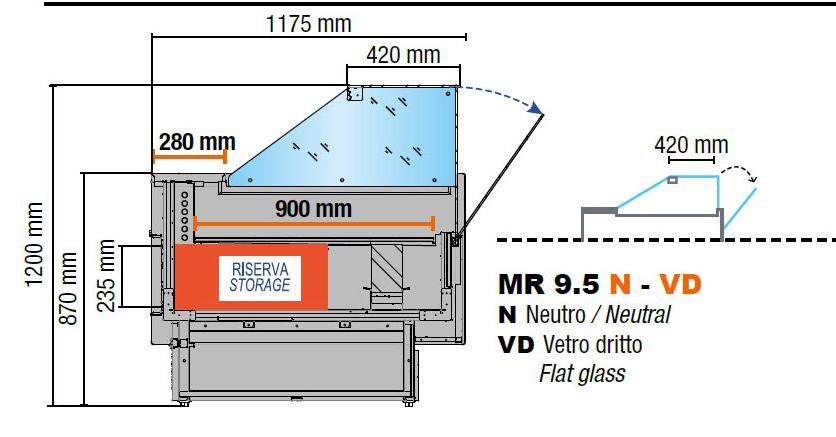 Chladicí obslužný pult MR 9,5- rovné sklo