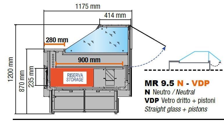 Chladicí obslužný pult MR 9,5- rovné sklo