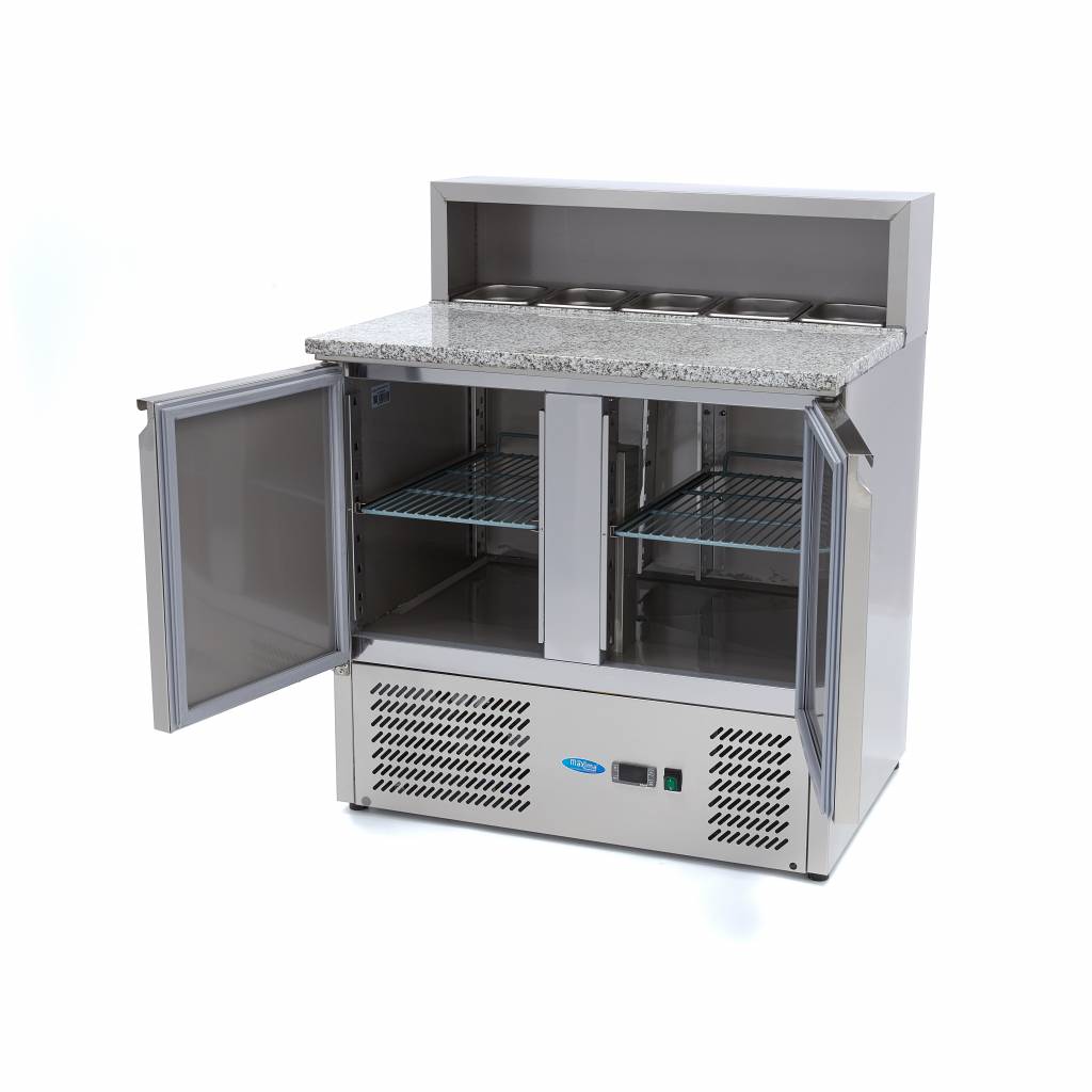 Chladnička na pizzu s 2 dveřmi - 90 cm - 285 l - včetně krytu z nerezové oceli