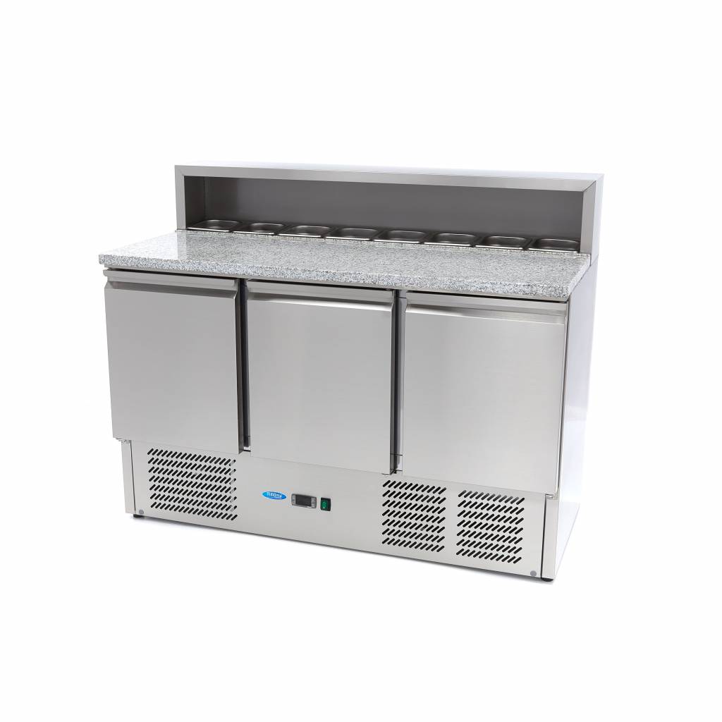 Chladnička na pizzu - 3 dveře - 136,5 cm - 400 l - včetně krytu z nerezové oceli