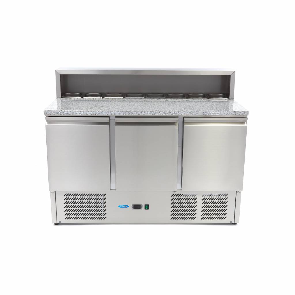 Chladnička na pizzu - 3 dveře - 136,5 cm - 400 l - včetně krytu z nerezové oceli