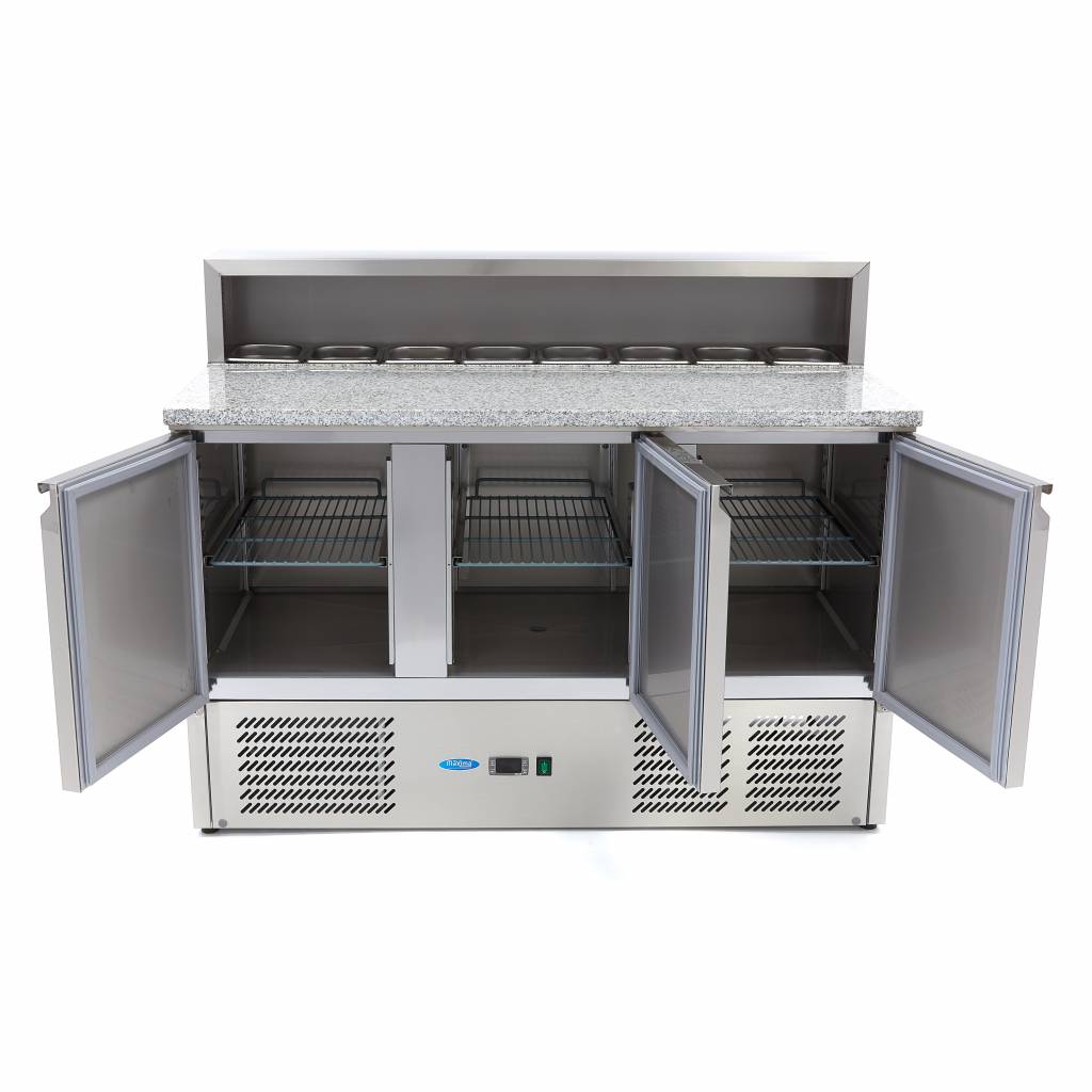 Chladnička na pizzu - 3 dveře - 136,5 cm - 400 l - včetně krytu z nerezové oceli