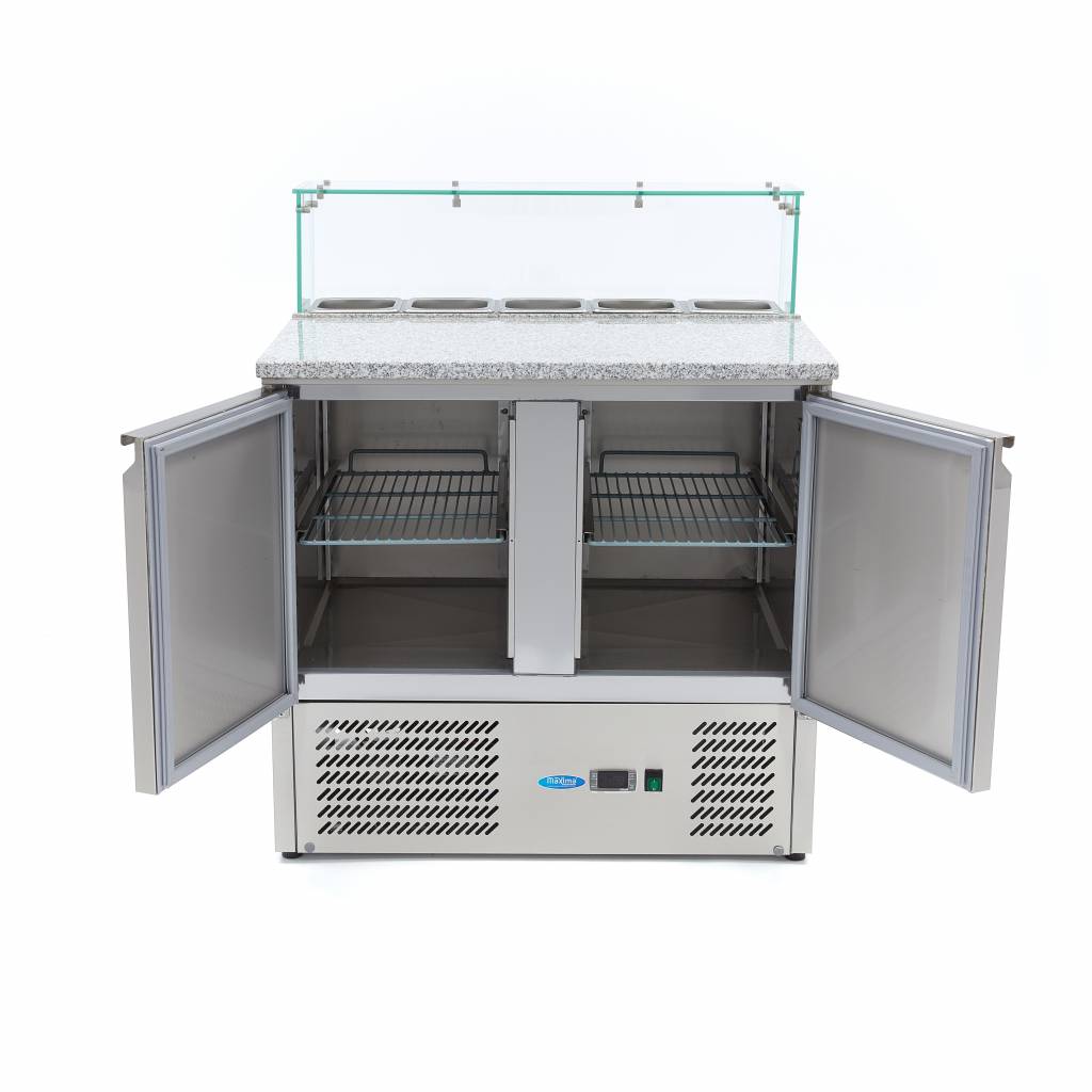 Chladnička na pizzu s 2 dveřmi - 90 cm - 285 l - včetně skleněného krytu