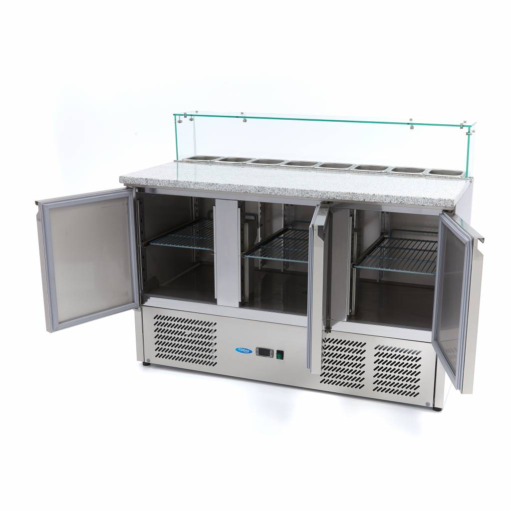 Chladnička na pizzu s 3 dveřmi - 137 cm - 400 l - včetně skleněného krytu