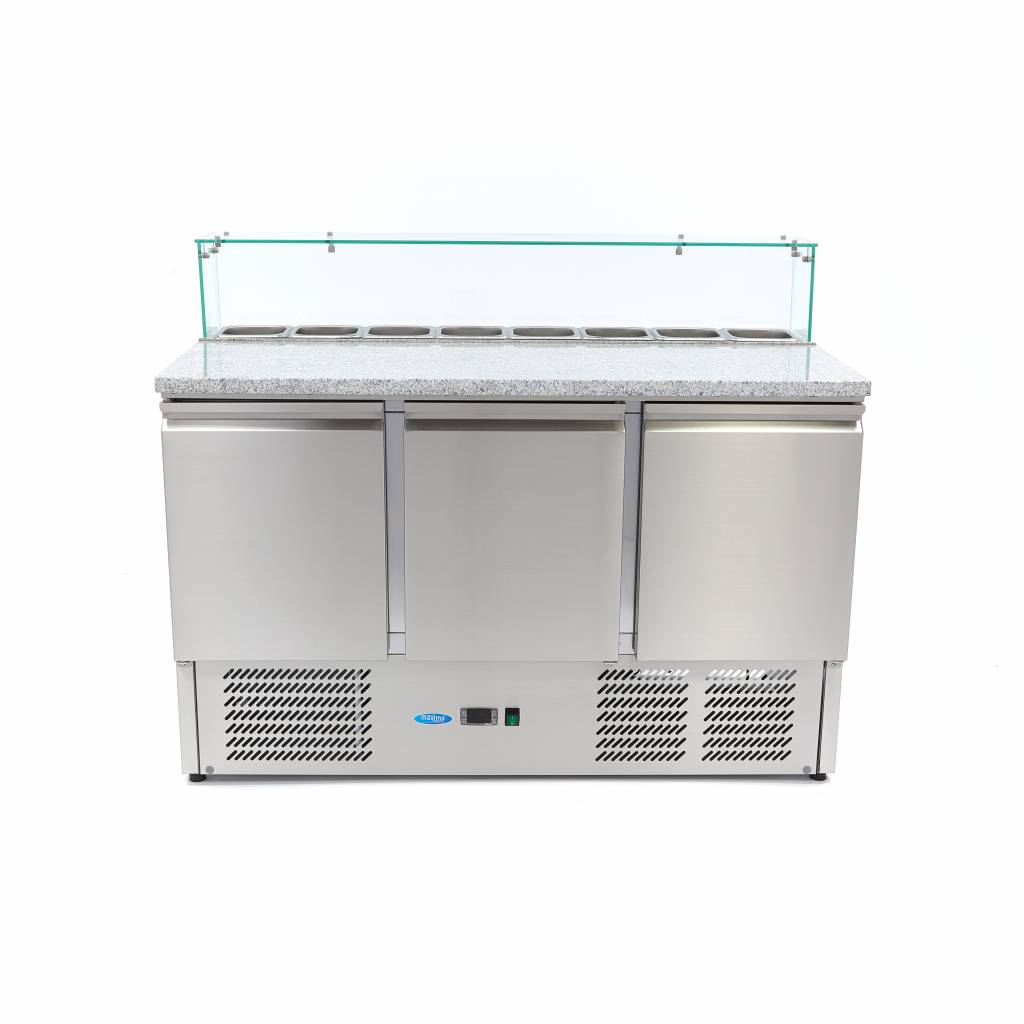 Chladnička na pizzu s 3 dveřmi - 137 cm - 400 l - včetně skleněného krytu