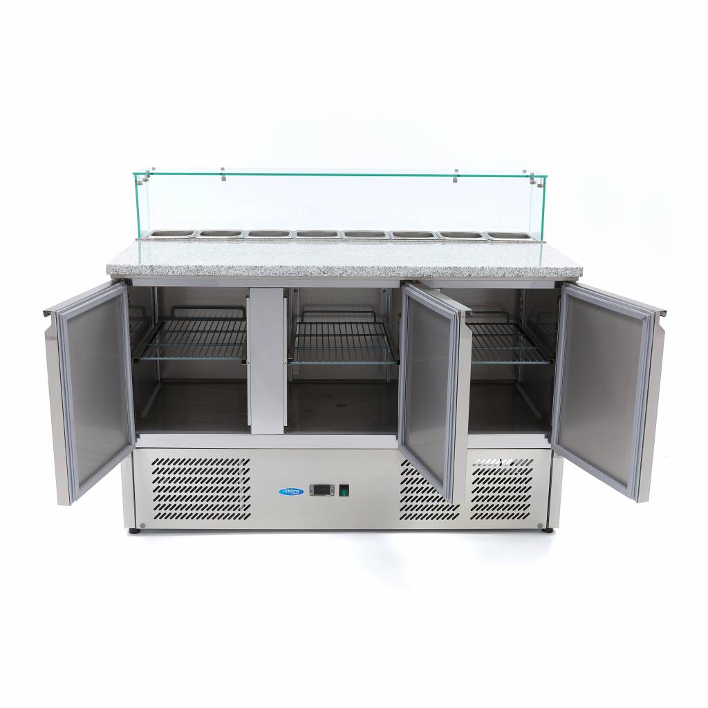 Chladnička na pizzu s 3 dveřmi - 137 cm - 400 l - včetně skleněného krytu