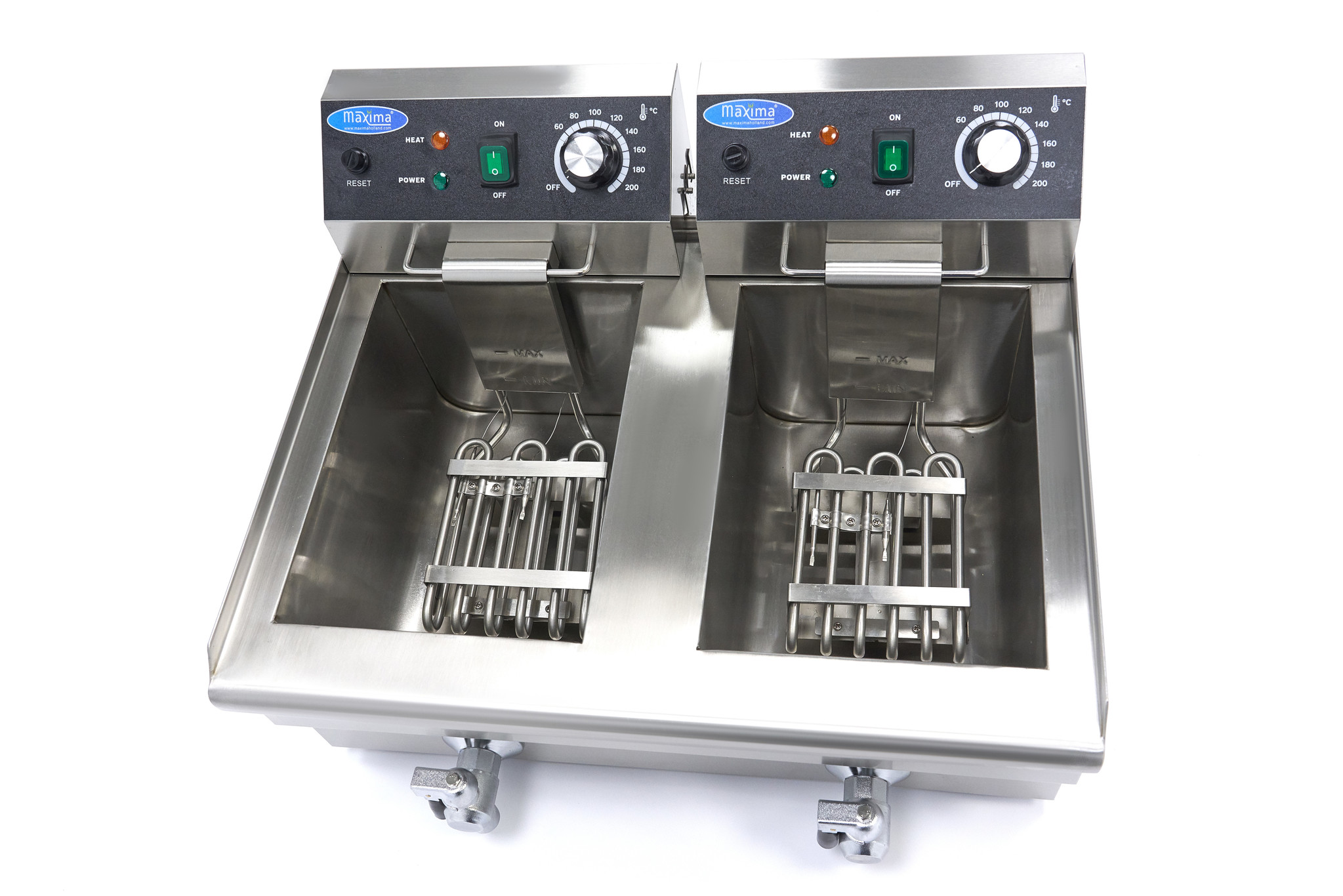 Fritéza - 2 x 10 l - 2 koše - s vypouštěcím kohoutem Maxima