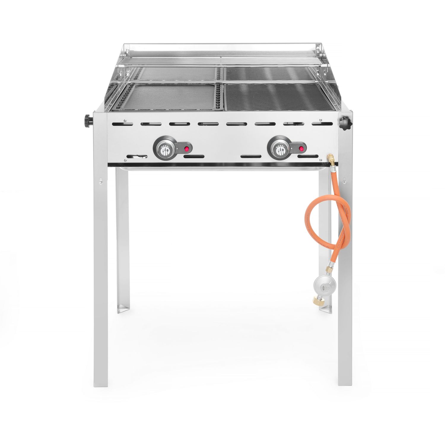 2-hořákový plynový gril Green Fire Profi Line, HENDI, Profi Line, Smaltovaná litinová pánev a mřížka GN 1/1, 11,6kW, 740x615x(H)825mm