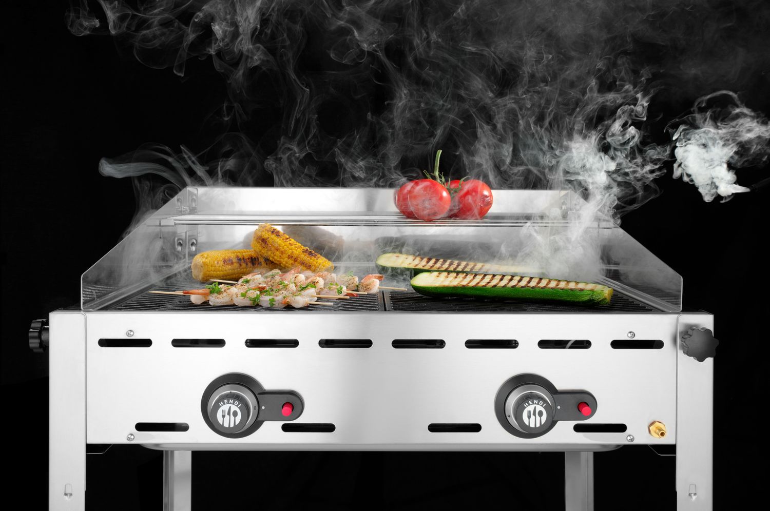2-hořákový plynový gril Green Fire Profi Line, HENDI, Profi Line, 2 mřížky z nerezové oceli GN 1/1, 11,6kW, 740x612x(H)825mm
