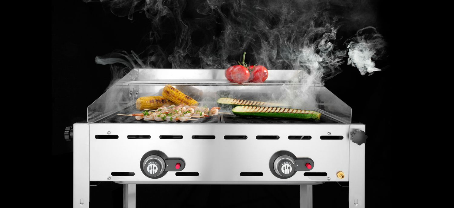 2-hořákový plynový gril Green Fire Profi Line, HENDI, Profi Line, 2 mřížky z nerezové oceli GN 1/1, 11,6kW, 740x612x(H)825mm