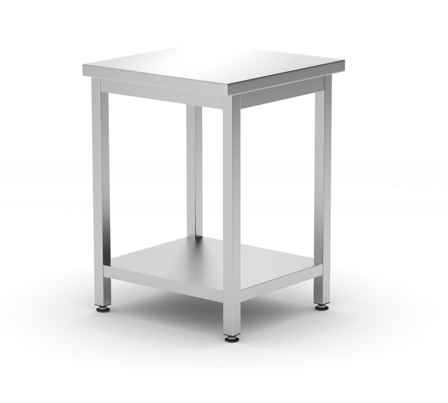 Centrální stůl s policí – skrutkové, hloubka 600 mm, HENDI, Kitchen Line, 600x600x(H)850mm