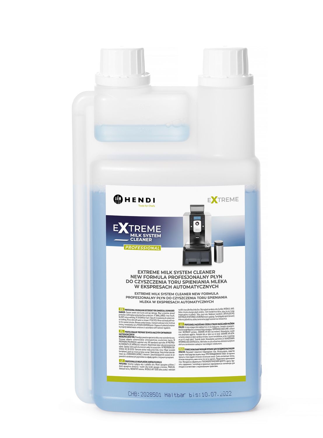 Extreme Milk System Cleaner new formula profesionální čisticí kapalina na čištění napěňovače mléka v kávovarech, HENDI, 1 l