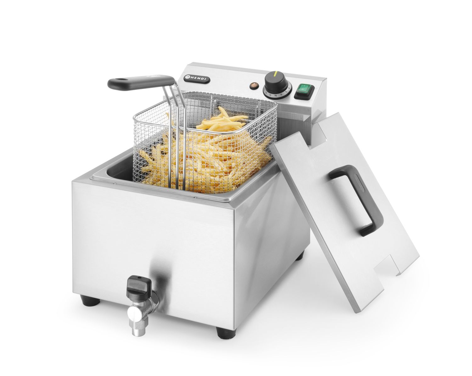 Manuální fritéza Profi Line s vypouštěcím kohoutkem, 8 l, HENDI, Profi Line, 8L, Světle šedá, 230V/3500W, 305x515x(H)354mm Hendi 209202