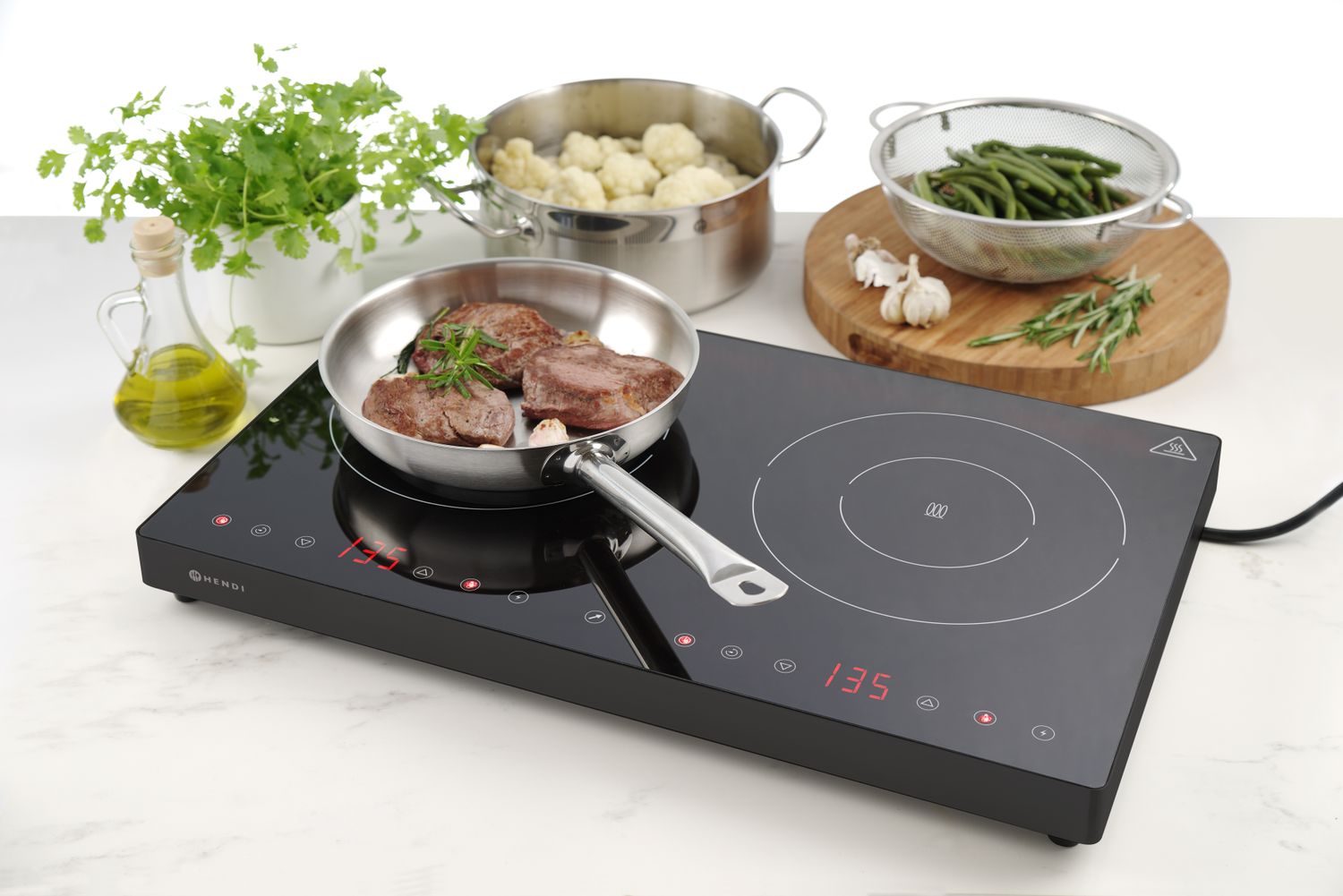 Indukční vařič dvojitý, HENDI, Kitchen Line, 230V/3500W, 608x405x(H)54mm 239414