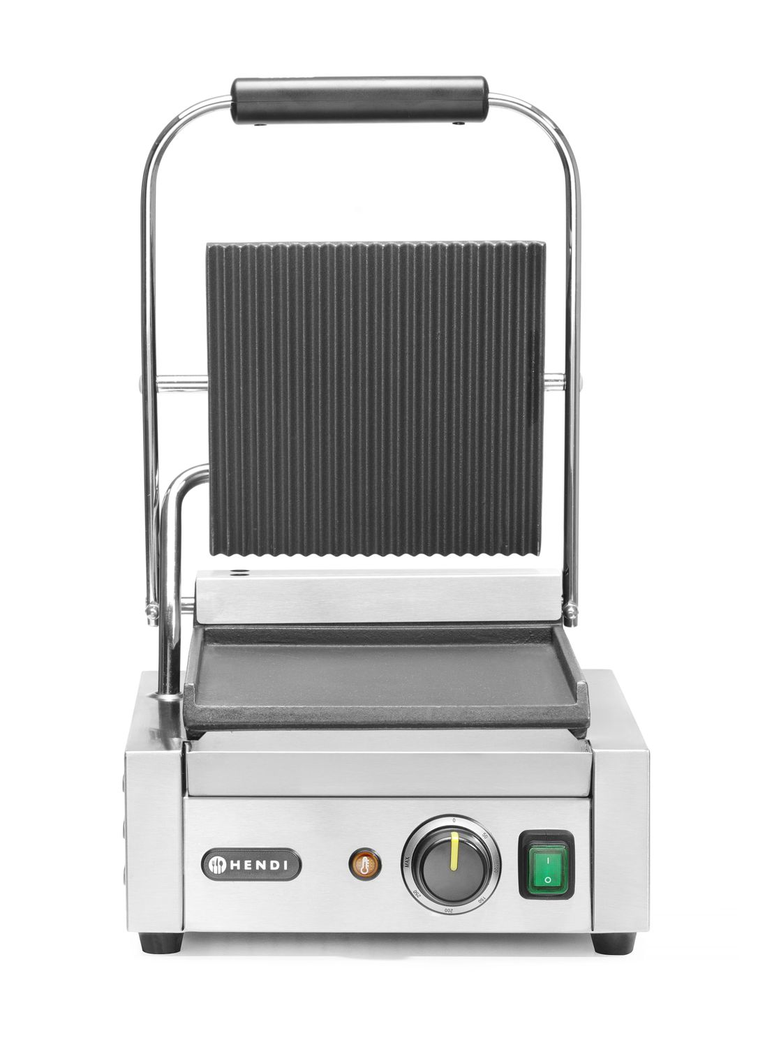 Jednoduchý kontaktní gril, HENDI, drážkovaný vrch a hladké dno, 230V/1800W, 310x375x(H)216mm H 263600