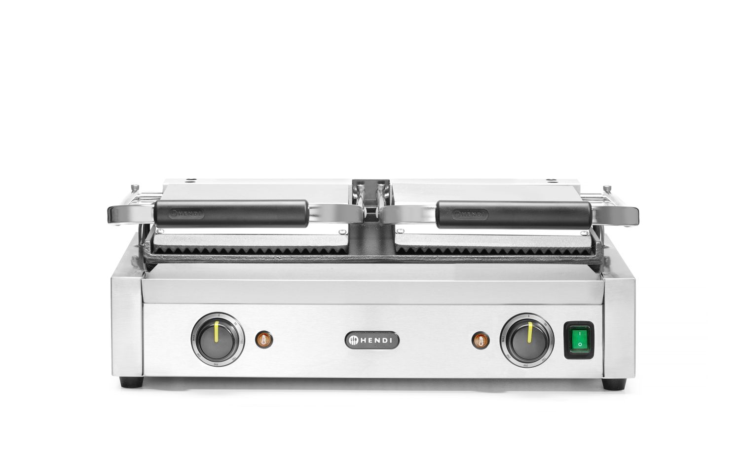 Dvojitý kontaktní gril, HENDI, drážkovaný vrch a hladké dno, 230V/3600W, 570x375x(H)216mm H 263808