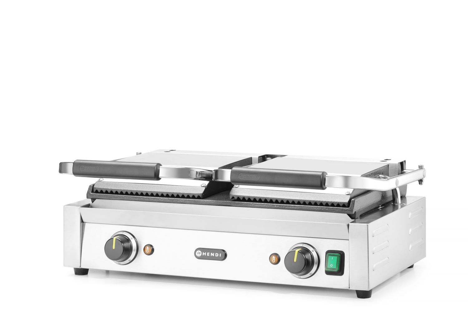 Dvojitý kontaktní gril, HENDI, drážkovaný vrch a hladké dno, 230V/3600W, 570x375x(H)216mm H 263808