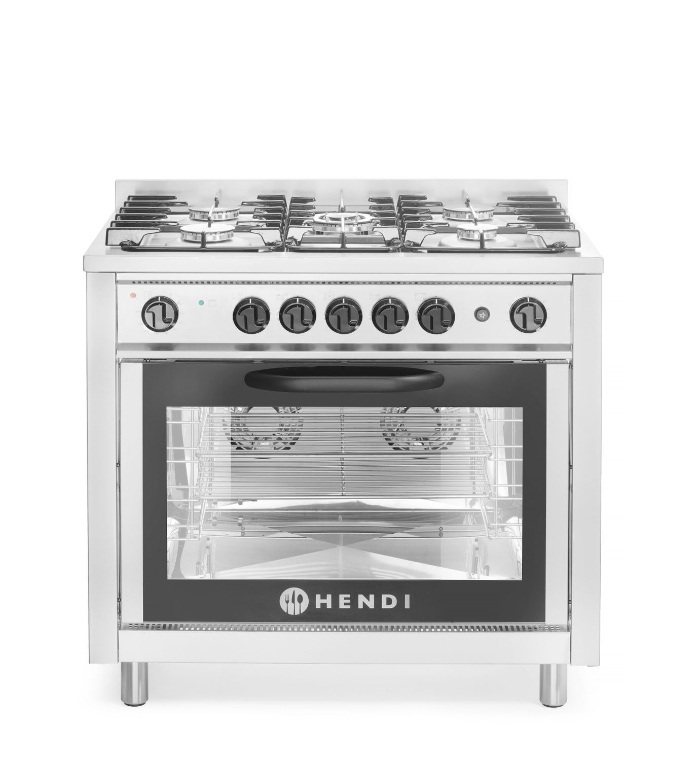 Plynový sporák – 5 hořáků s elektrickou troubou, HENDI, Kitchen Line, Stříbrná, 230V/2900W, 14,3kW, 900x653x(H)900mm 225707