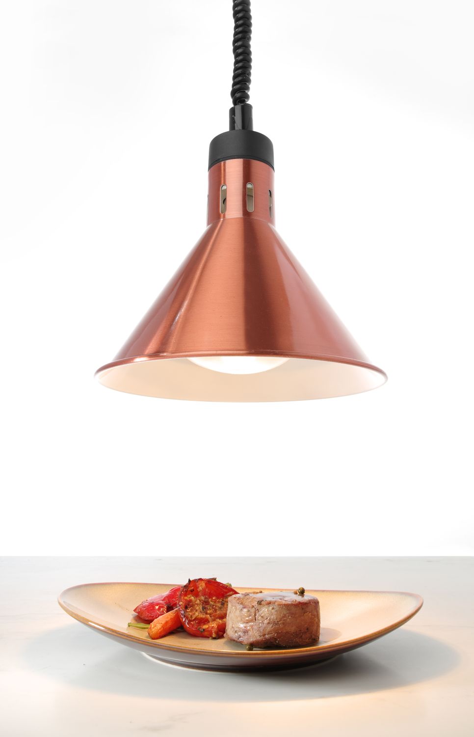 Teplovzdušná lampa s nastavitelnou výškou, kuželová, HENDI, Měděná, 230V/250W, ⌀275x(H)250mm 273876