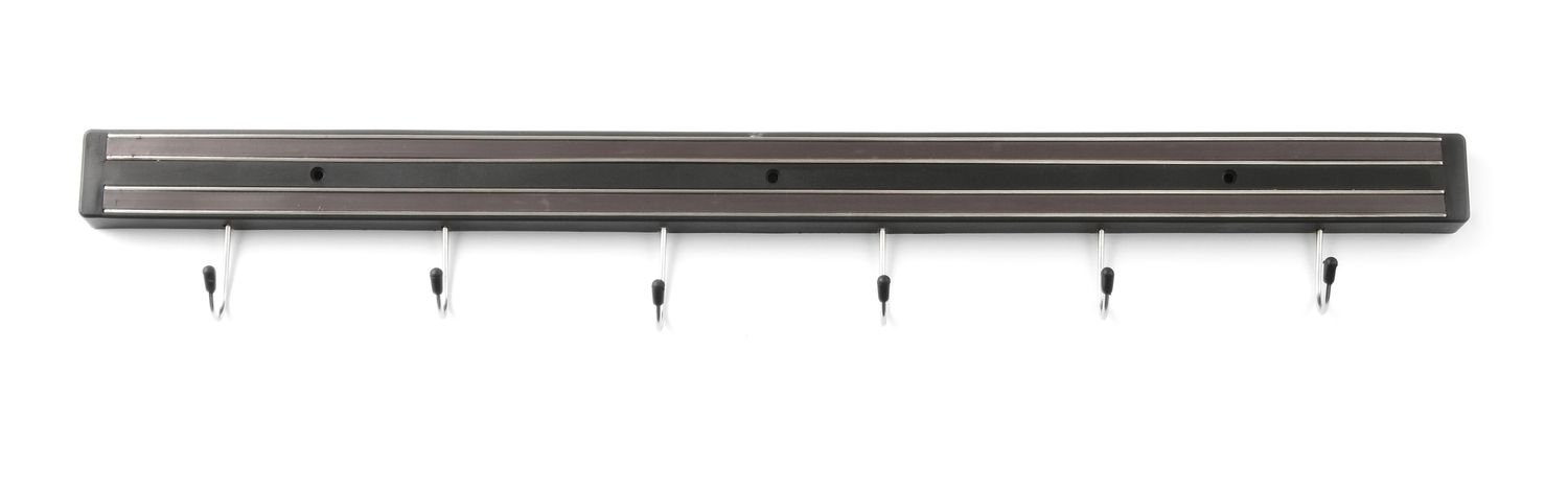 Magnetická lišta s háčky, HENDI, 6 háčků, (L)620mm s háčky, Kód: 820407