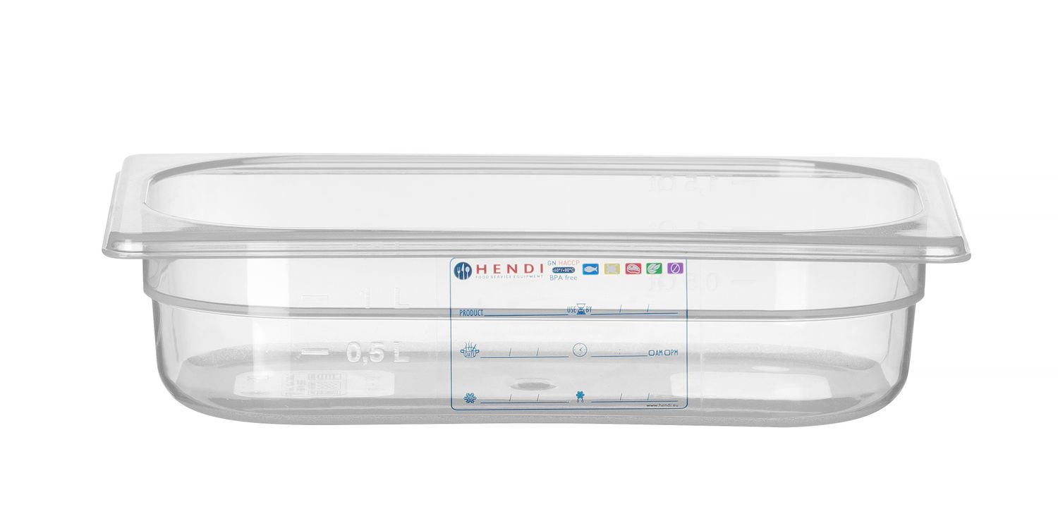 Nádoba GN 1/4, HENDI, GN 1/4, 1,8L, Průhledná, 265x162x(H)65mm Kód: 880388