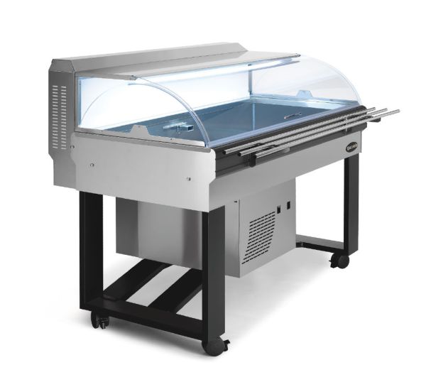 Chladicí stůl na ryby s výrobníkem ledu Buffet Fish Inox con mensole