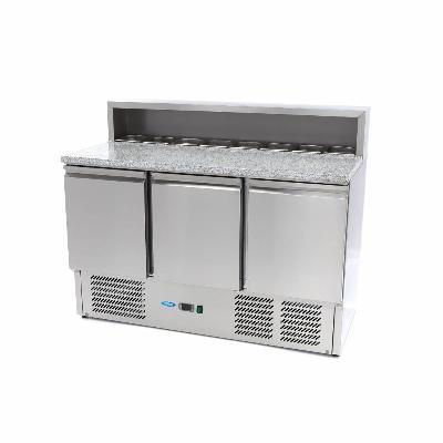 Chladnička na pizzu - 3 dveře - 136,5 cm - 400 l - včetně krytu z nerezové oceli