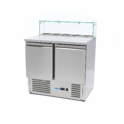 Chladnička na pizzu s 2 dveřmi - 90 cm - 285 l - včetně skleněného krytu