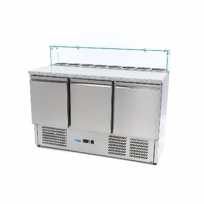 Chladnička na pizzu s 3 dveřmi - 137 cm - 400 l - včetně skleněného krytu