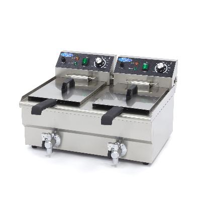 Fritéza - 2 x 10 l - 2 koše - s vypouštěcím kohoutem Maxima