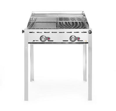 2-hořákový plynový gril Green Fire Profi Line, HENDI, Profi Line, Smaltovaná litinová pánev a mřížka GN 1/1, 11,6kW, 740x615x(H)825mm