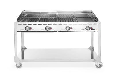 4-hořákový plynový gril Green Fire Profi Line, HENDI, Profi Line, podstavec s policí na kolečkách, Světlešedá, 22kW, 1400x612x(H)825mm