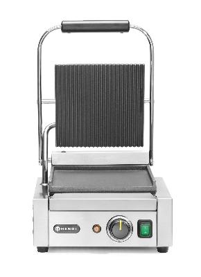 Jednoduchý kontaktní gril, HENDI, drážkovaný vrch a hladké dno, 230V/1800W, 310x375x(H)216mm H 263600