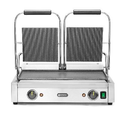 Dvojitý kontaktní gril, HENDI, drážkovaný vrch a hladké dno, 230V/3600W, 570x375x(H)216mm H 263808