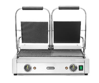 Dvojitý kontaktní gril, HENDI, napůl hladký, napůl drážkovaný, 230V/3600W, 570x375x(H)216mm H 263907