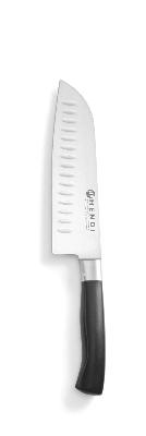 Nůž Santoku, HENDI, Profi Line, kulatý zábrus, Černá, (L)310mm Santoku, granton Kód: 844274